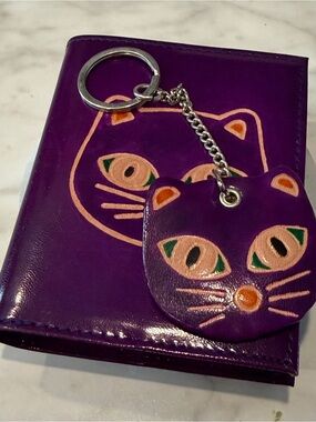 NIP Leather Cat Keychain and Notebook Accessory Set of Two